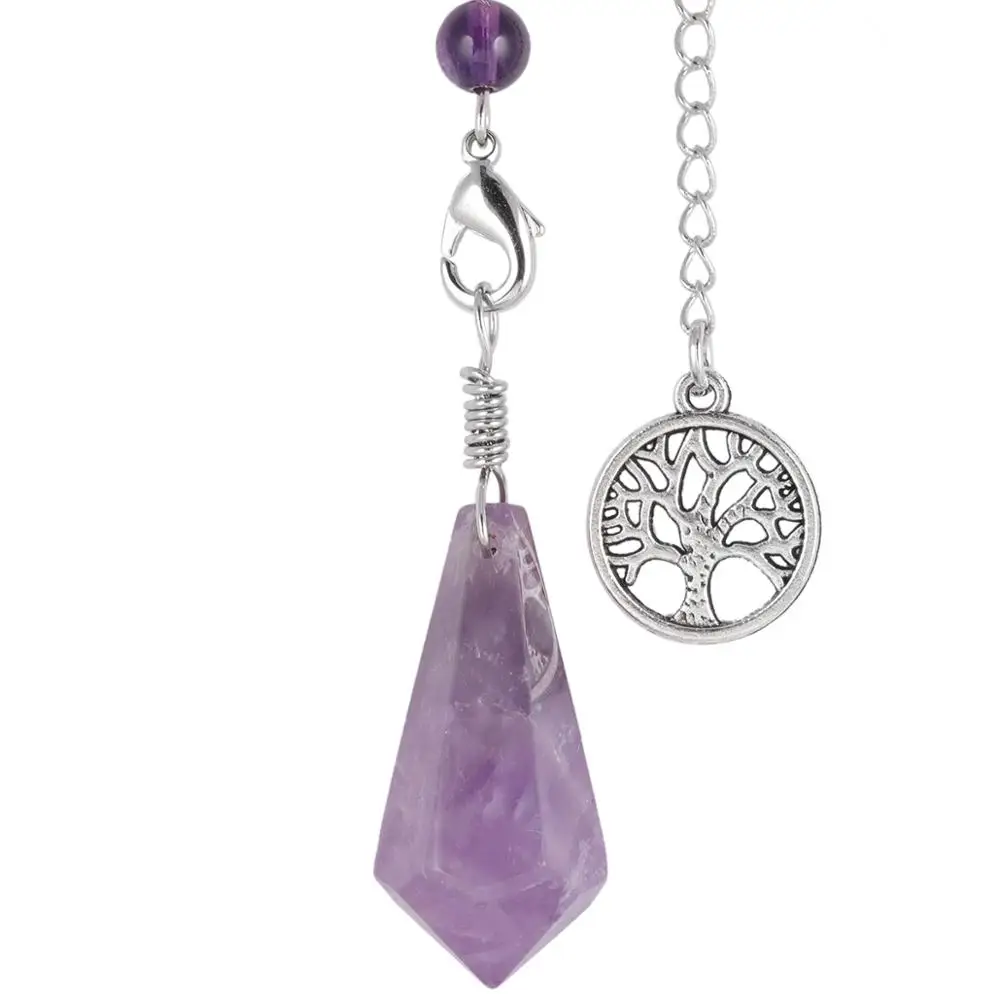Amethyst TUMBEELLUWA натуральный камень шестиугольная ожерелье Маятник для divination, целебный наконечник из кристалла подвеска-Маятник для гадания Chakra балансировка - Окраска металла: Amethyst