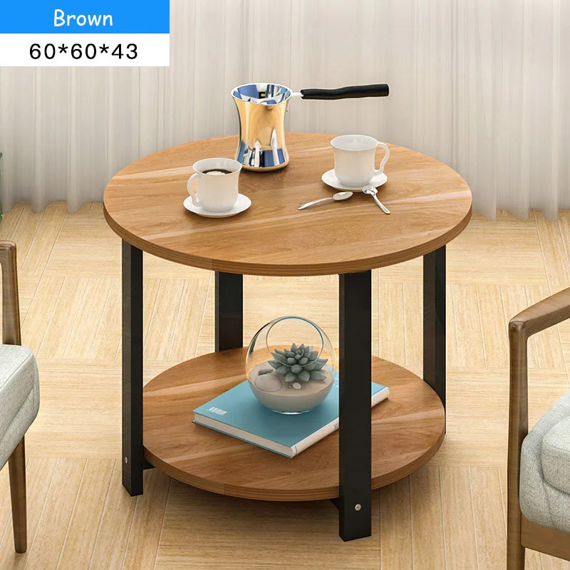 Brown 60cm Wooden Coffee Table Marble Texture Simple Smart 2 Layers Round Sofa Side Tea Table for Living Room Bedroom Furniture - Цвет: Brown 60cm