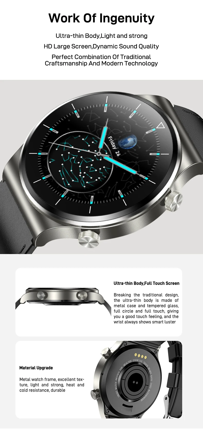 2021 Bluetooth Call Smart Watch Homens Tela