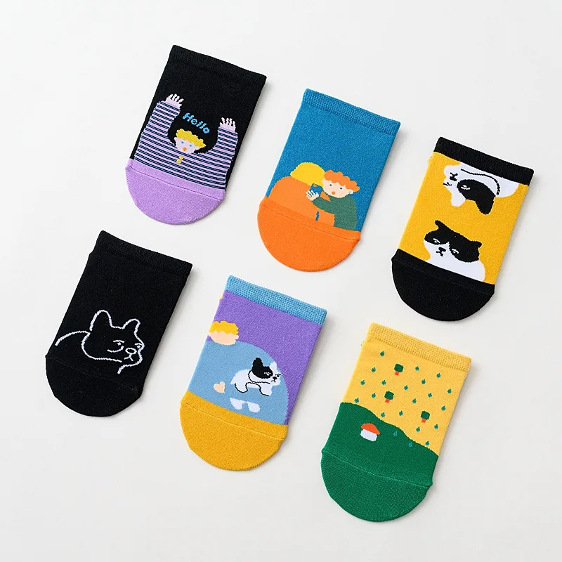 Spring And Autumn Women Socks New Cartoon Couple Short Sock Fashion Breathable Sweat Lady Cotton Socks