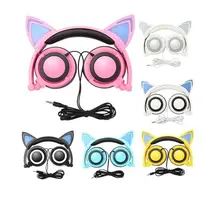 Светодиодный складные наушники с кошачьими ушками, 1,5 м, проводные наушники, модные повязки для девочек, для телефона, ПК, ноутбука, MP3 MP4 ISYH TW-763