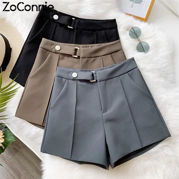 

Women Shorts High Waist Button Sashes Wide Leg Shorts 2020 Spring Korean Office Lady Short Pants Female Casual A-line Shorts