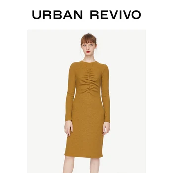 

URBAN REVIVO Women Autumn Solid Colour 100% Cotton Cut Out Knotted Dress WG45S7FE2000