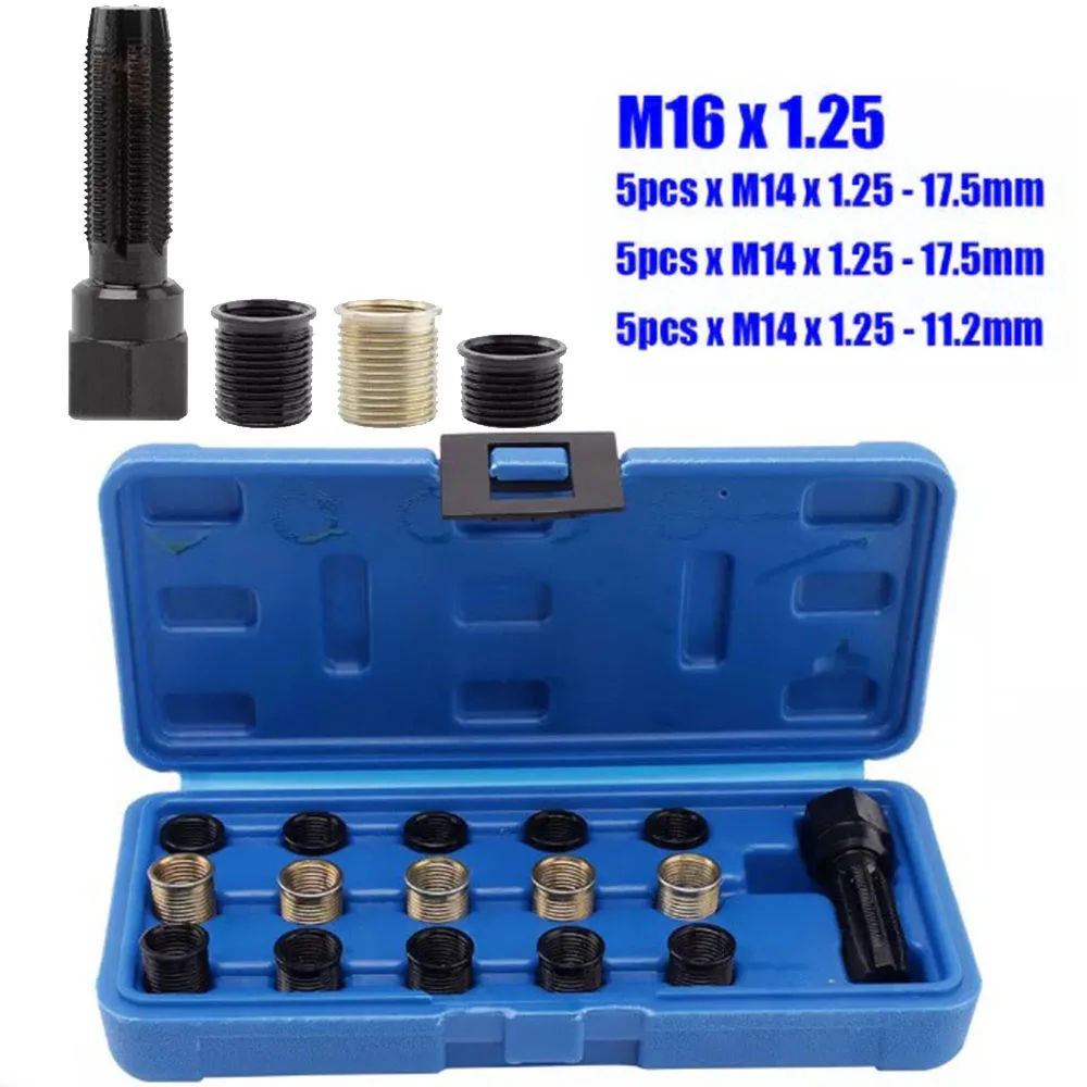 

16Pcs 14mm x 1.25 Spark Plug Thread Repair Tool Kit M16 Tap W/ Portable Case Sparking Plugs Repair Tool 100% Brand New Steel