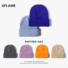 

UFLAME New Beanies Hat for Women Men Solid Color Knitted Cap Autumn Winter Unisex Warmer Hip Hop Skullies Beanies Casual Bonnets