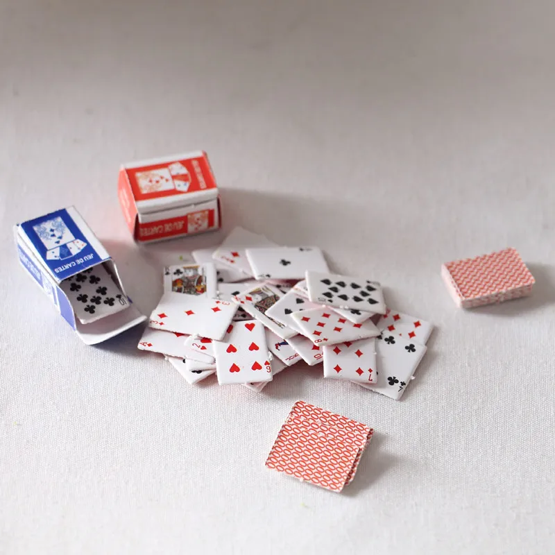 1Set Miniature Items Mini Poker Playing Cards Toys Pretend Play Poker for Barbie House 1/12 Dollhouse Decor Accessories Children 6