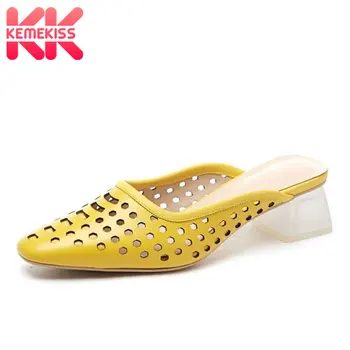 

KemeKiss Women Summer Sandals Real Leather Crystal Heels Breathable Woman Shoes Fashion Holidays Women Footwear Size 34-42