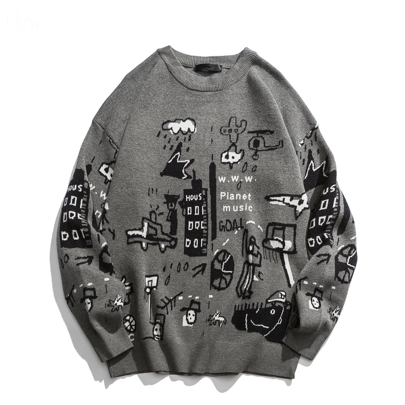 Mens Sweaters New 2019 Autumn Funny Print Cartoon Pullovers Sweaters Loose Fashion Knitted Sweater Men Casual Warm Chic Men Tops Mens Sweaters New 2019 Autumn Funny Print Cartoon Pullovers Sweaters Loose Fashion Knitted Sweater Men Casual Warm Chic Men Tops