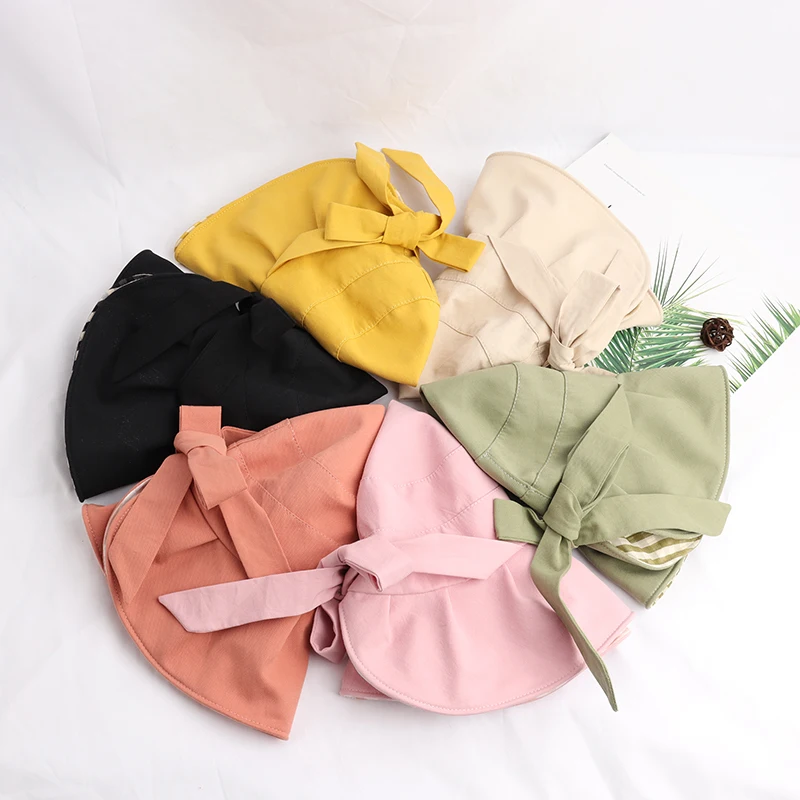 

Soft Cotton Flounces Bow-Tied Children Hat Little Girl Casual Sun-Resistant Bowknot Bucket Cap 2 To 6 Year Old Kid Free Shipping