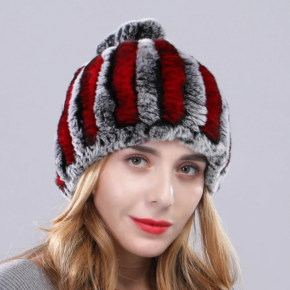Женская зимняя шапка и шарф из натурального меха кролика рекс|Женские Skullies