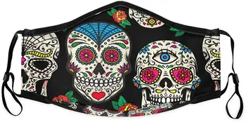 

Sugar Skull Dia De Los Muertos Face Mask Washable Anti Dust Mask with 4PCS 5Layers Filters for Bicycle, Cycling,Sports