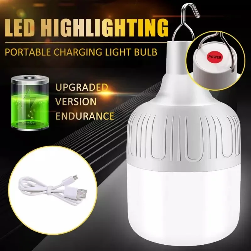 Outdoor Bulb USB Rechargeable Fishing Lamp 60W 80W LED Emergency Lights Bulb Portable Lanterns Home Decor Night Light for Patio