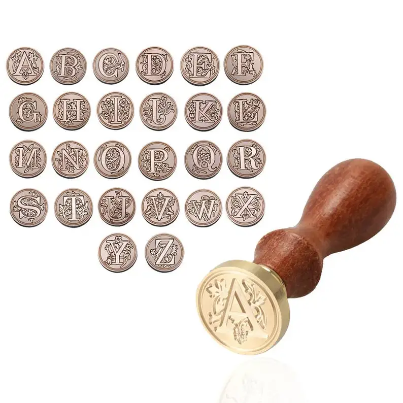

A-Z Initial Letter Wax Seal Stamp Alphabets - Classic Wood Wax Stamping - Wedding Invitations Envelope Sealing Wax Stamp Capital