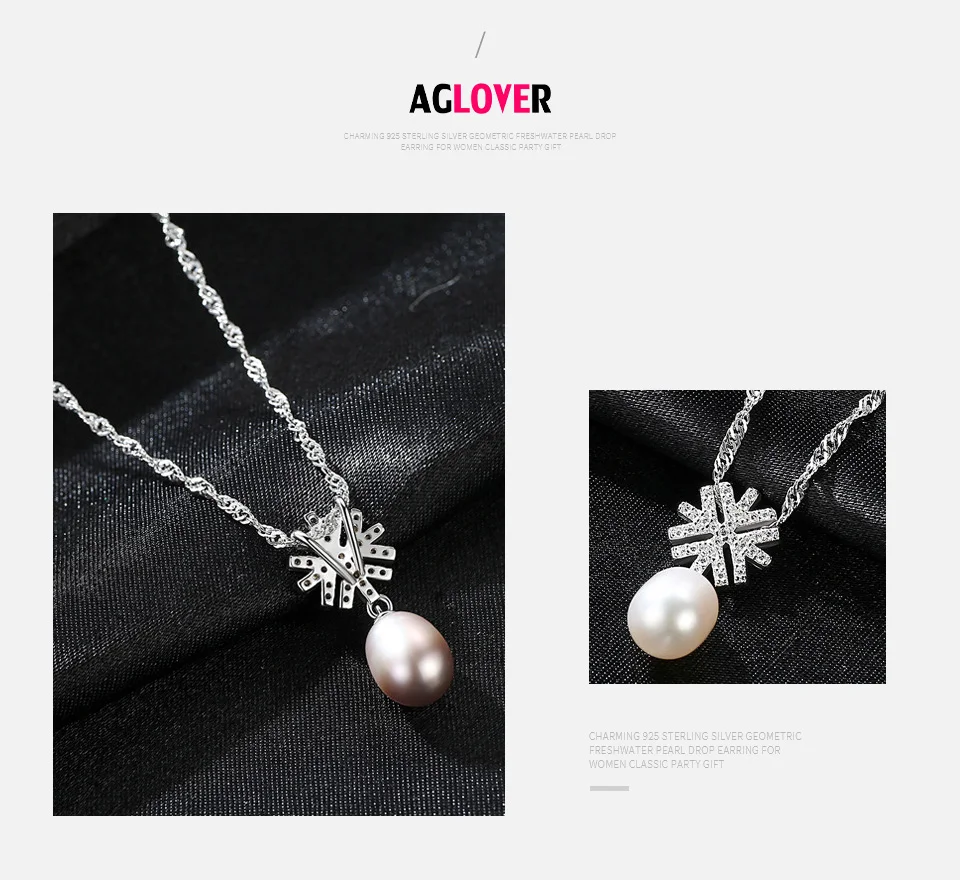 AGLOVER Подлинная 925 серебряная цепь AAA цирконовая жемчужина ожерелье кулон натуральный пресноводный жемчуг ювелирное звено женский Рождественский подарок