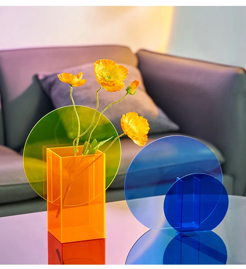 Colorful Acrylic Vase Minimalist Art Home Decor Living Room Flower Arrangement Nordic Style Ornament Office Desktop Decoration