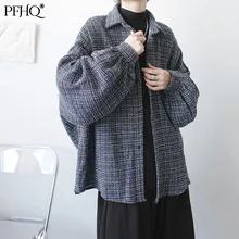 PFHQ camisa holgada de manga larga para hombre, camisa de estilo coreano con una sola botonadura, a cuadros, a la moda, para otoño e invierno, novedad de 2021, 21E1286