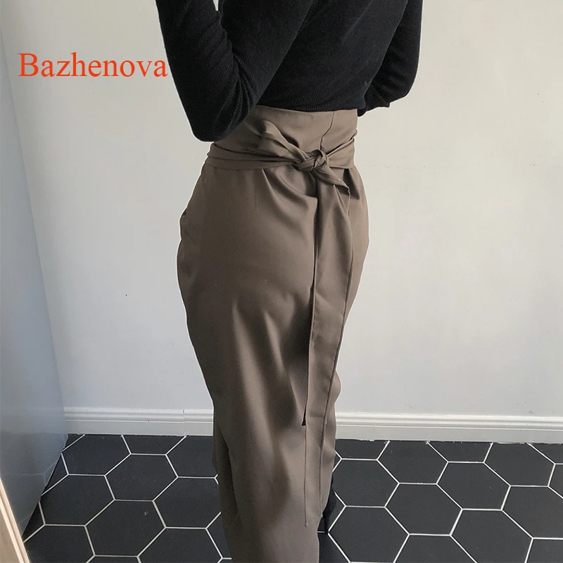 Bazhenova, женские юбки, для девушек, элегантные, с завязками вокруг бедер, высокая талия, юбка для женщин, осенняя, индивидуальная одежда R330