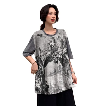 

Women's T-shirt 2019 Summer Retro Renaissance Print Short Sleeve T-Shirt Fashion Loose Harajuku Lazy Style Women's Tops