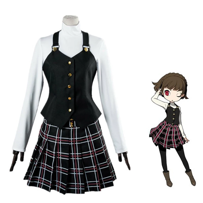 

Persona 5 Cosplay Costume Queen Makoto Niijima Role Play Costume for Woman School Uniform Halloween Carnival Party Dress Wig Set