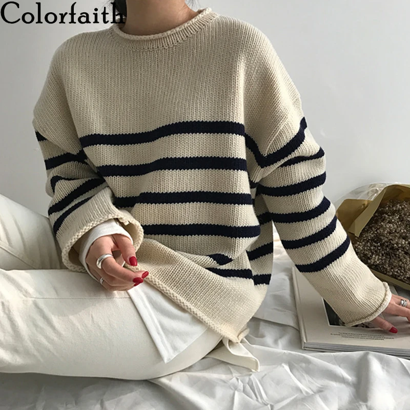 Colorfaith/Новинка 2019 года осенне-зимние женские свитера пуловеры с длинными рукавами