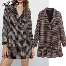 Офисное элегантное женское мини-платье в мелкую ломаную клетку в английском стиле для вечеринки vestidos de fiesta de noche vestidos Длинные блейзеры