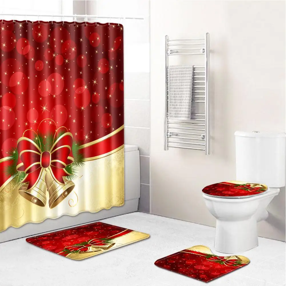 4 шт./компл. Merry Christmas душ Шторы с Нескользящие Коврики для туалета крышка ванны коврики для дома Ванная комната аксессуар 180*180