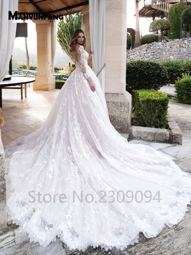 MANYUNFANG горячая Распродажа vestido de princesa infantil Свадебные платья с длинными рукавами китайский цвет кожи сзади бальное платье Свадебные платья