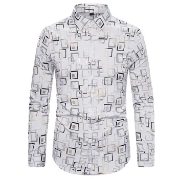 

2020 New Men's Nightclub Shirt Bronze Stretch Men's Long-Sleeved Casual Shirt