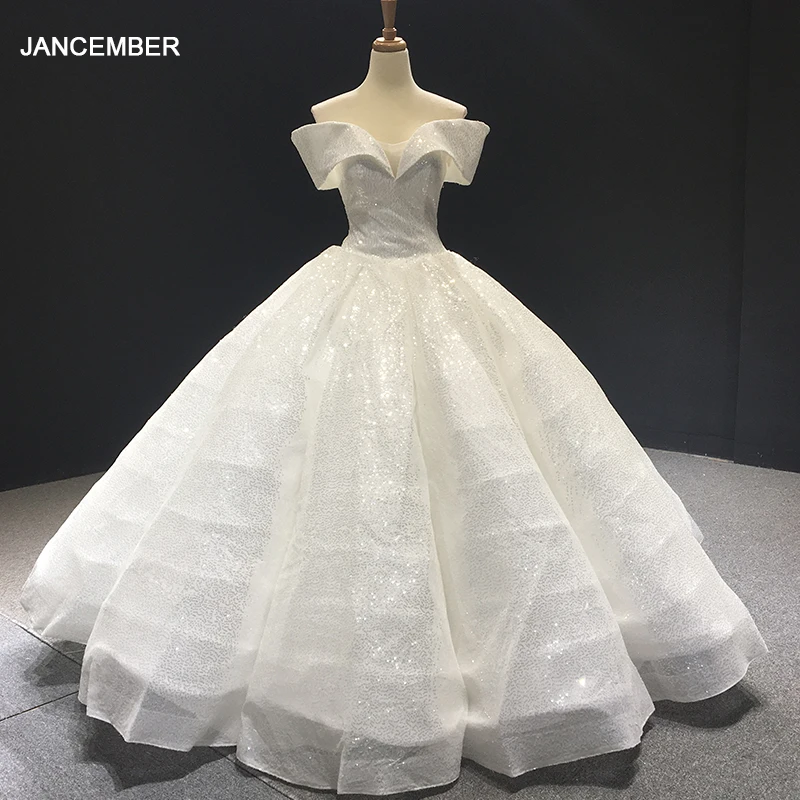 

J66536 jancember guest short dress sweetheart off shoulder lace up ball gown sequin white wedding dress vestido de boda invitada