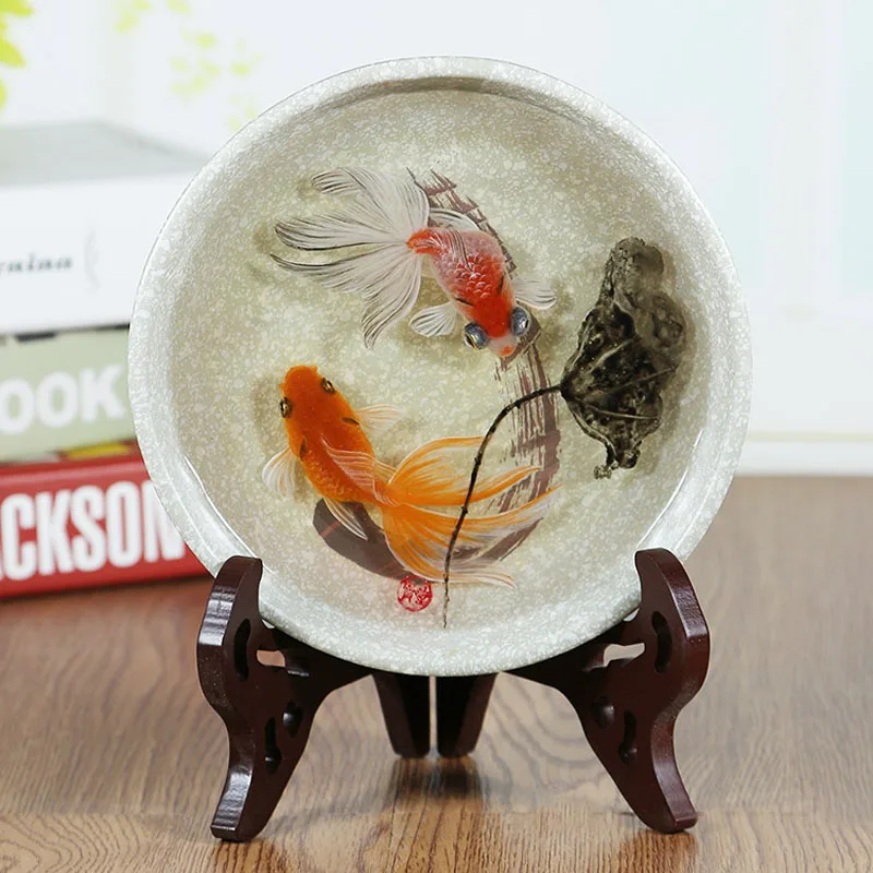 Marine Original Pure Painting 3D Resin Goldfish Painting Plate Decoration  Crafts Living Room Tv Cabinet - Aliexpress