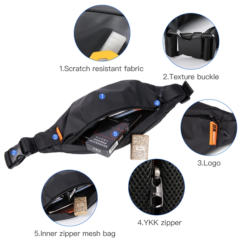 Hk Chest Bag Waist Bag Men Crossbody Bag Multifunction Purse Money Phone Belt Waterproof Casual Sport Fanny Pack Messenger Belt