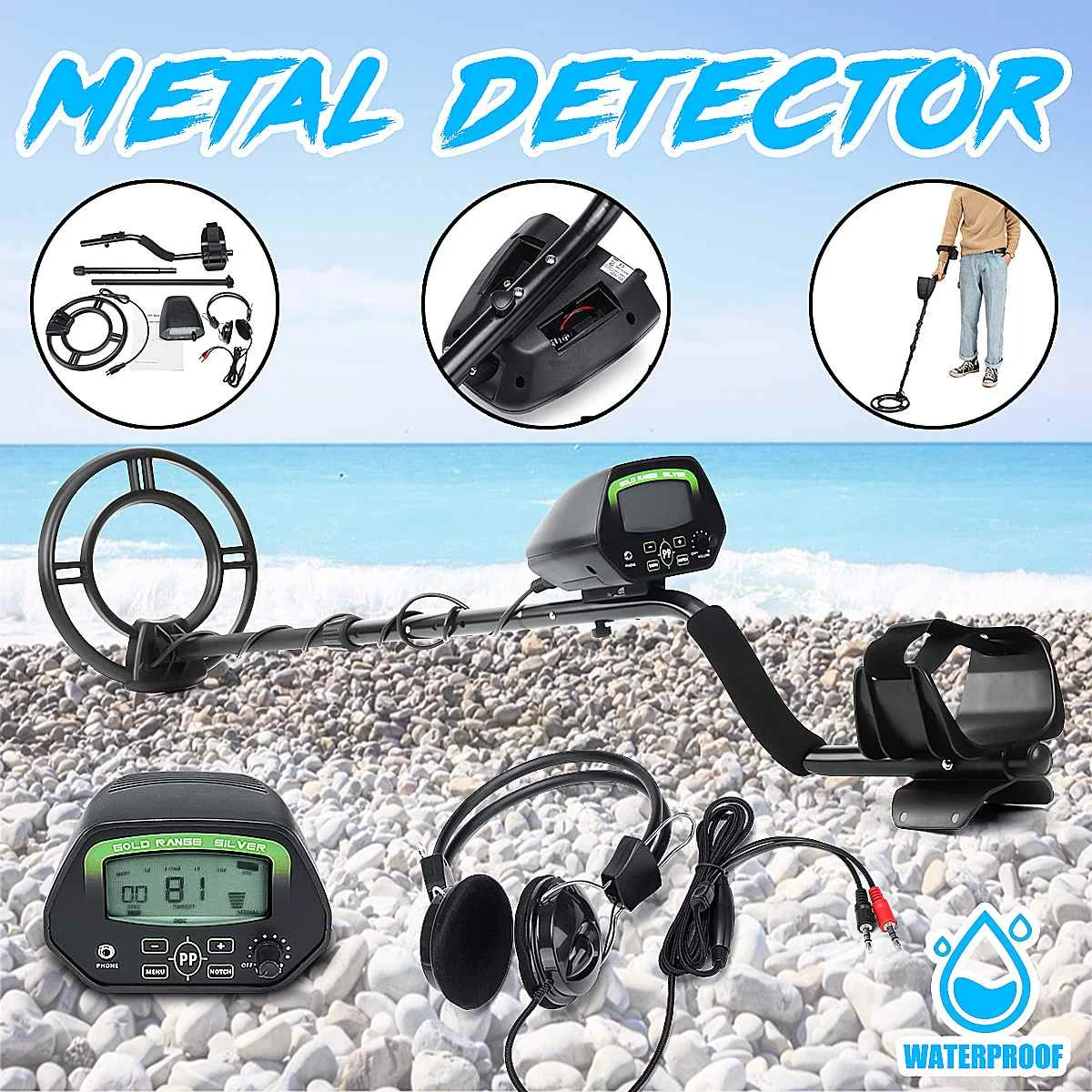

Metal Detector Underground Gold Detector 105-120cm Adjustable Portable Waterproof Treasure Hunter Detector With Headphone