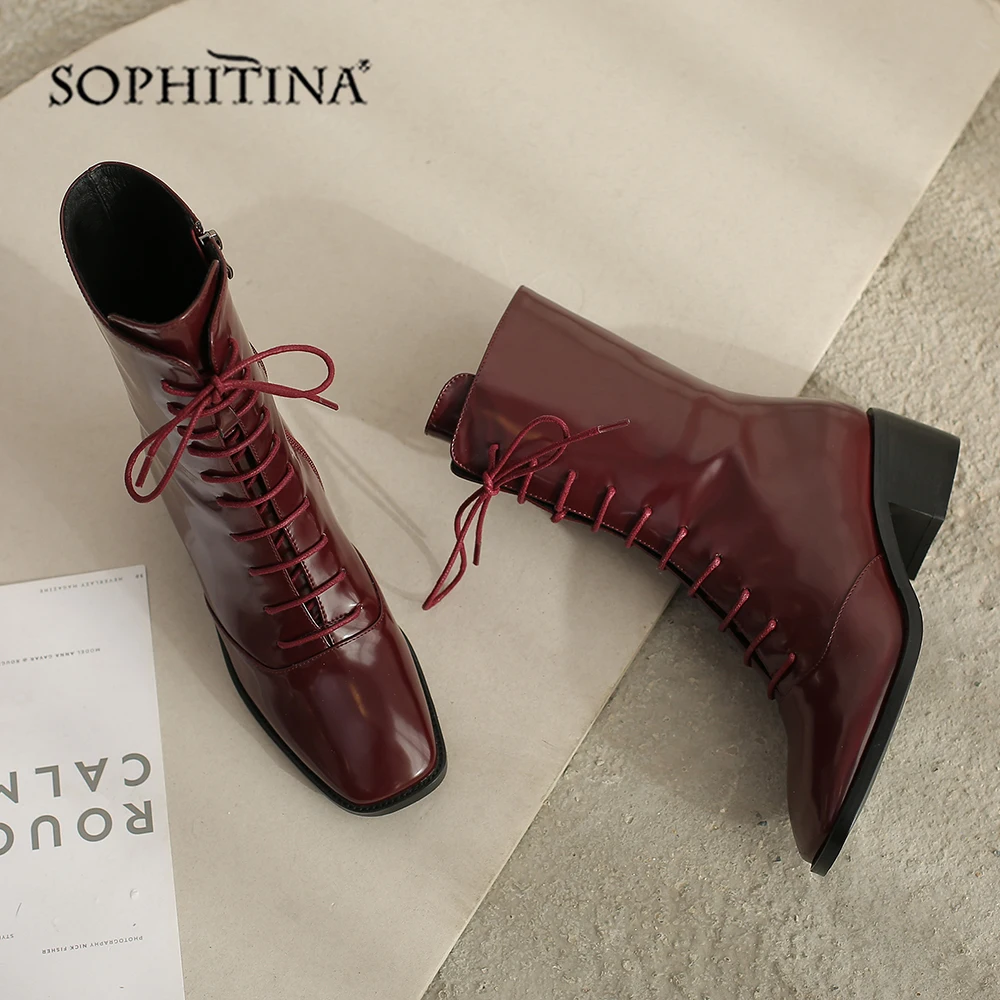 square toe lace up boots