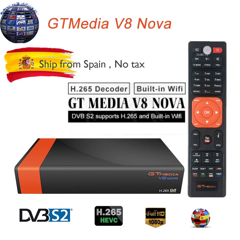 

GTMedia V8 Nova Digital DVB-S2 Satellite Receiver New Version H.265 Built-in WIFI Full HD Freesat Spain TV decoder PK V9 Super