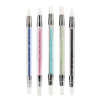 

2 Way Rhinestone Crystal Nail Art Brush Pen Silicone Head Carving Emboss Shaping Hollow Sculpture Acrylic Manicure Dotting Tools