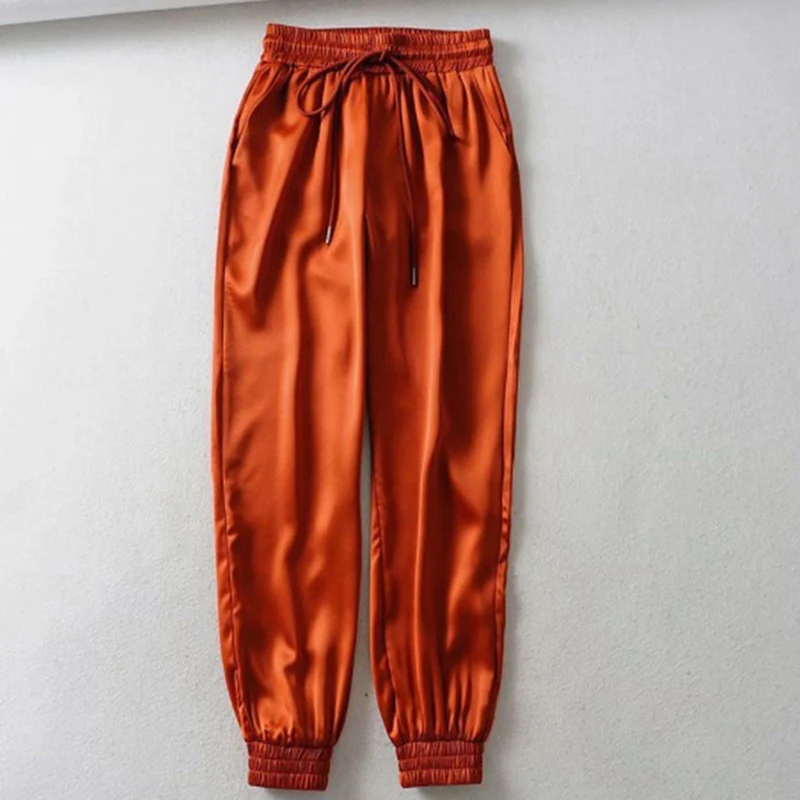 Новинка, женские штаны, модные, женские, одноцветные, высокая талия, свободные, шаровары, повседневные брюки для пробежек, уличная одежда - Color: orange