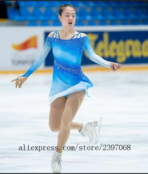 Robe de patinage artistique pour filles, bleue, personnalisée, pour  compétition