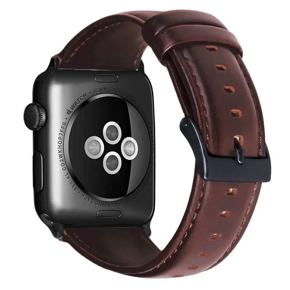 Ремешок из натуральной кожи для Apple watch band 42 мм 38 мм correa 44 мм 40 мм ремешок для часов наручный браслет серии 4 3 2 1 Аксессуары для iwatch - Цвет ремешка: red brown