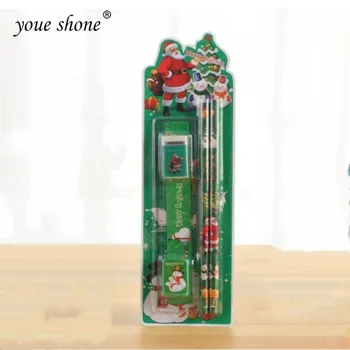 

5pcs=1set Student school supplies Christmas stationery set 5 piece set Santa pencil combination gift primary school prizes