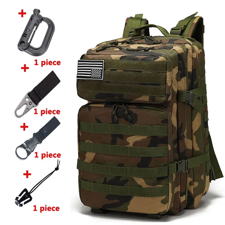 Армейский военный тактический рюкзак, водонепроницаемый рюкзак для занятий спортом на открытом воздухе, Штурмовые рюкзаки для пеших прогулок, кемпинга, охоты, рюкзак, 3D Треккинговая сумка - Цвет: Bag and hooks 6