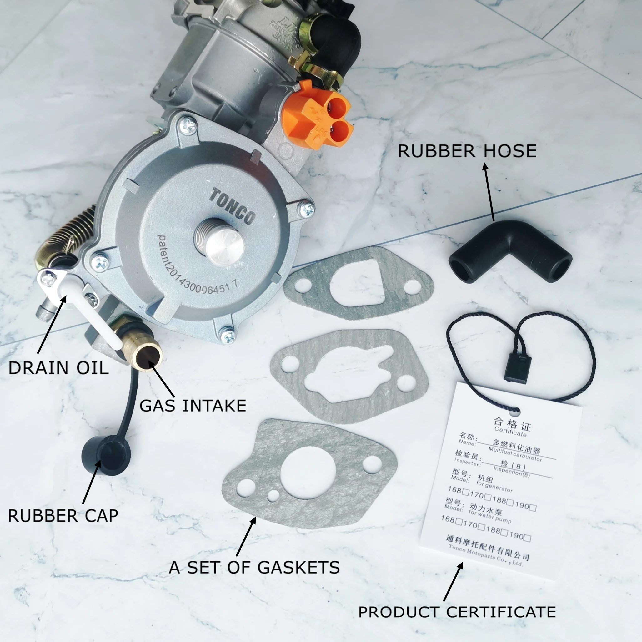 Dual Fuel Carburetor 170F Dual Fuel Carburetor for Gasoline Generator LPG NG Propane CONVERSION Hybrid 2.8KW GX200 TONCO +scarf