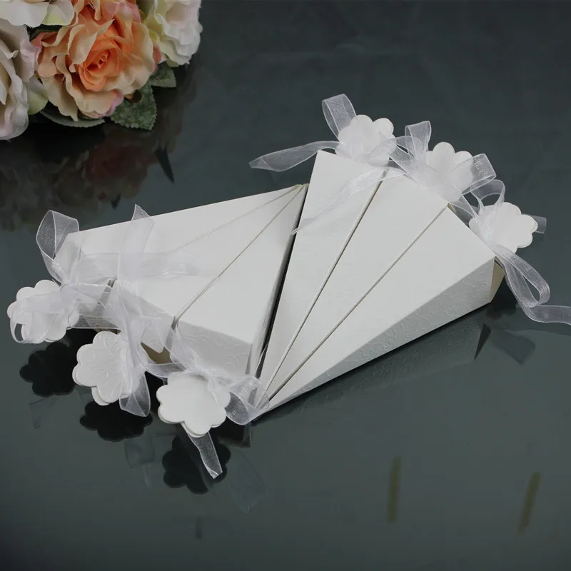 10pcs Ice Cream Tip Cone Shape Gift Box White Paper Ribobn Dragees Baptism De Mariage Wedding Favor Packaging Wrapping | Дом и сад
