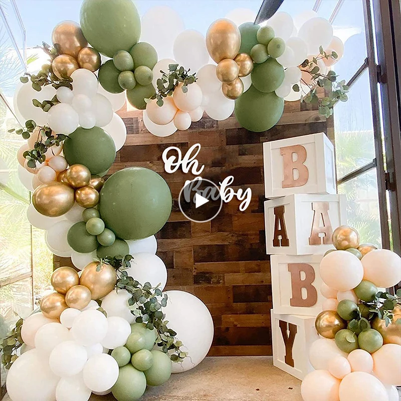 2021 152Pc Balloons Avocado Green Happy Birthday Balloon Garland Arch Kit Valentine Wedding Party Decors Gold Latex Globos Retro