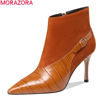 

MORAZORA 2020 New arrival fashion ankle boots top quality 3 colors ladies shoes autumn winter women boots black orange