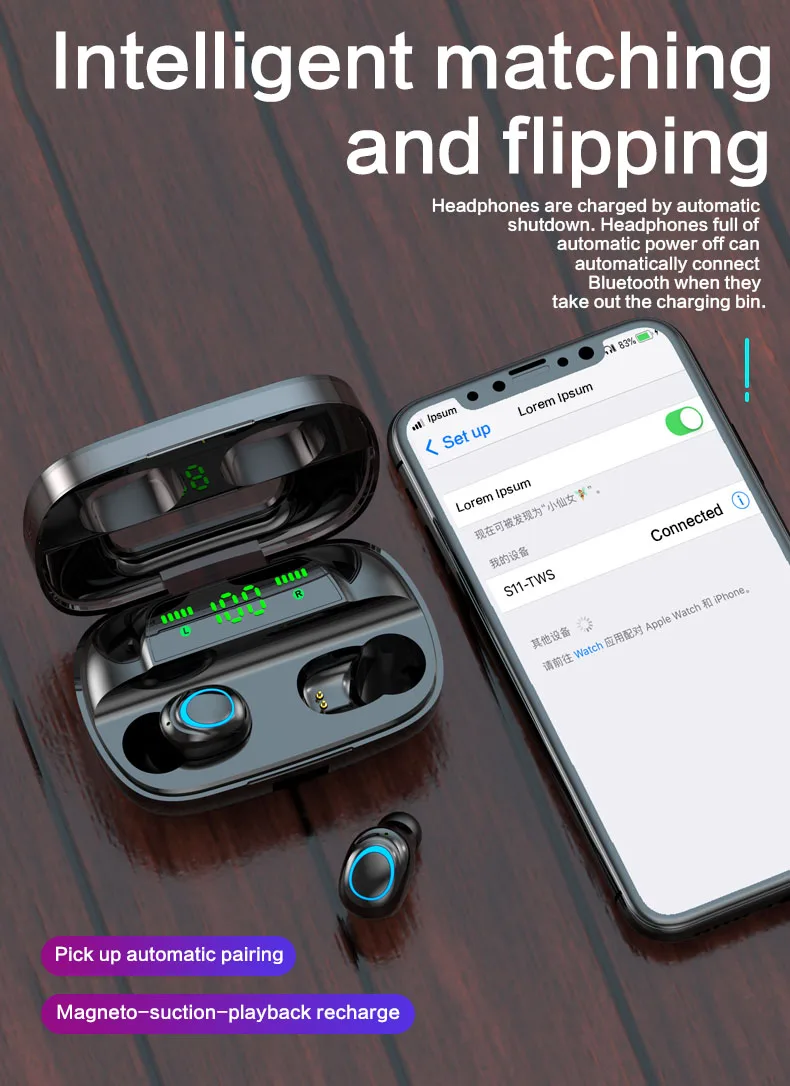 HETNGSYOU TWS Bluetooth наушники Bluetooth 5,0 наушники шумоподавления гарнитуры сенсорное управление СВЕТОДИОДНЫЙ беспроводной наушники