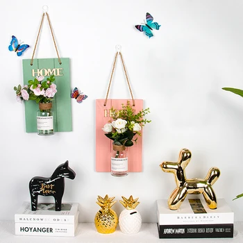 

DIY Wall Vase With 6pcs Butterfly LED Light Wall Hanging Decor Glass Vase Artificial Flowers Living Room Decor Christmas Gift