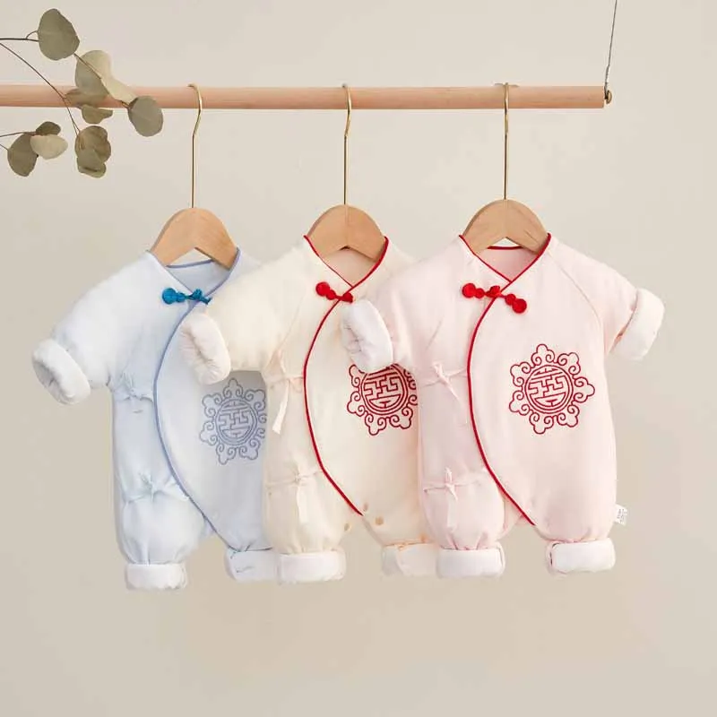 

Winter Chinese Style Newborn Baby Rompers Thick Cotton Baby Girls Jumpsuit Warm Pajama Romper Newborn Baby Boy Clothes Bodysuit