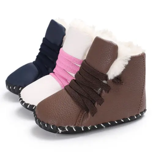

2019 Brand New Newborn Baby Boys Girls Soft Solid Shoes Warm Boots Anti-slip Sneaker Breathable Solid First Walkers 0-18M