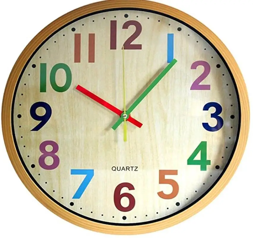 Silent Kids Wall Clock 12 Inch Non-Ticking Battery Operated Colorful Decorative | Дом и сад