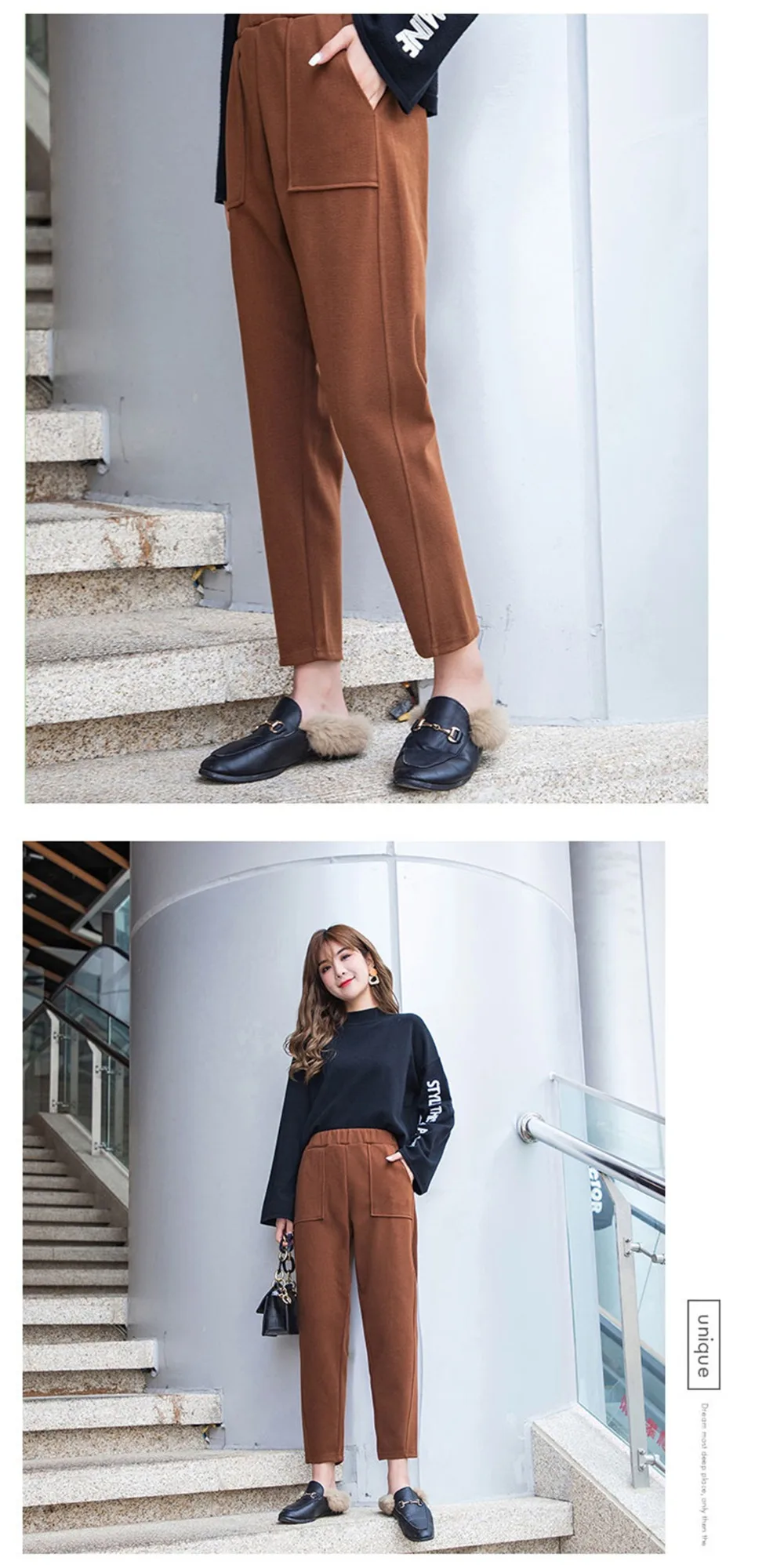 Autumn Winter Casual Straight pants female loose high Waist knitted wide leg pants Trousers Womens Harem Pants woolen solid